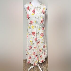 Women’s GAP White Floral Print Sleeveless Midi Spring Summer Cottagecore Dress